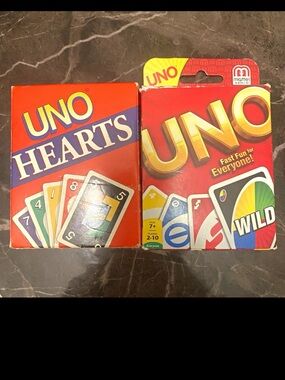 Mattel UNO & vintage/ retired UNO Hearts Card Game Bundle